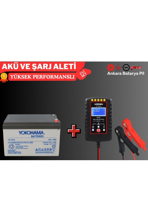 YOKOHAMA 12V 14 AH VE Ucomen 6/12V 2A Siyah Akü Şarj Cihazı YOKOHAMA 12V 14 AH VE Ucomen 6/12V 2A Siyah Akü Şarj Cihazı